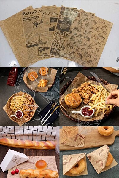 BEYZANA Kendinden Desenli Yağlı Kağıt | 50 Adet Vintage Gazete Desen Sunum Ka...