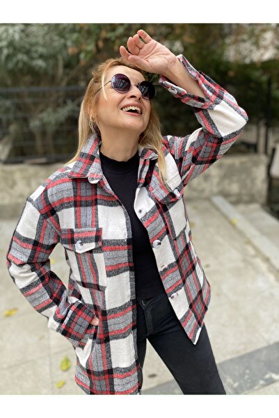 MAABMODA WOMEN'S BLACK RED SPOON FABRIC FOUR-POCKET RUBBER SHIRT