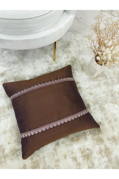 Brillant %100 Ithal Ipek (SİLK) Kırlent Yastık Kılıfı Kordonlu (45X45) ( Kahv...