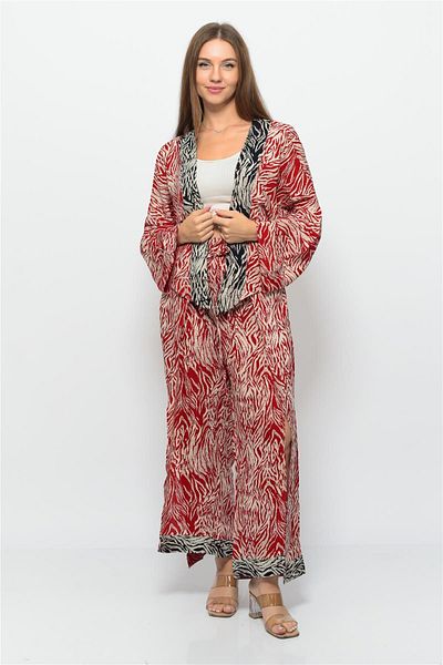 Nuseel Patterned Pareo Pants & Crop Kimono Red-Cream