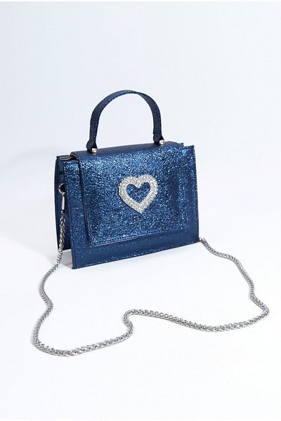 Sun Pieces SOFIA GLOSSY DARK BLUE, VEGAN LEATHER HANDBAG, EVENING BAG