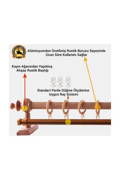 Orlenda Umeraș pentru perdea rustic din lemn de stejar - țeavă rustică cu o singură șină 100 cm