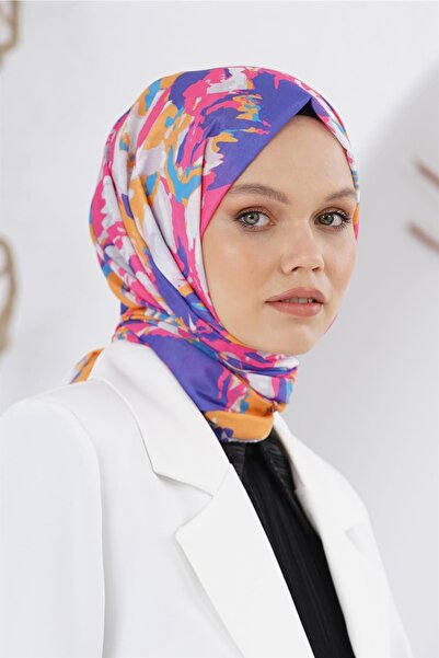Loryan Scarf Linen Keten Karışımlı Pamuklu Zambak Desenli Şal Fuşya