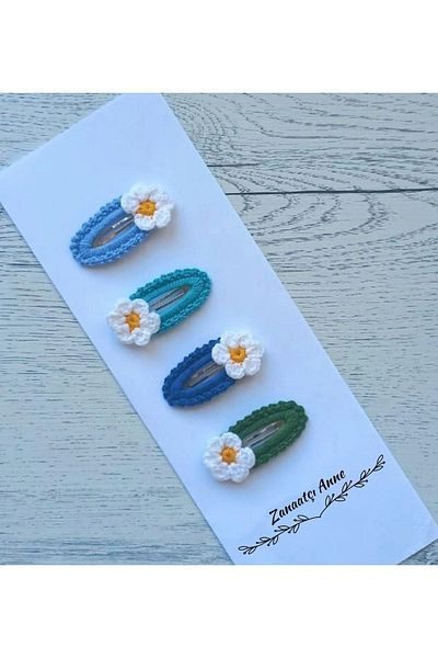 zanaatçı anne Set de 4 catarame cu fixare cu margarete colorate realizate manual Amigurumi