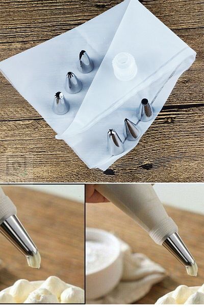 QNİAY 6 Pieces Cream Piping Bag Stainless Steel Tip Cake Decorating Apparatus