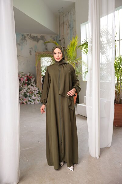 Nissra Ankanoor Açık Haki Medine Ipeği Şallı Namaz Elbisesi Anka255047