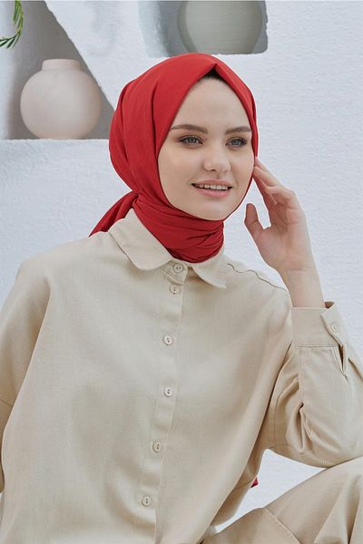 Loryan Red Tuana Patterned Cotton Jacquard Shawl