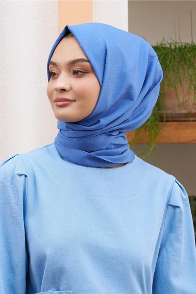 Loryan Alisa Blue Patterned Cotton Jacquard Shawl