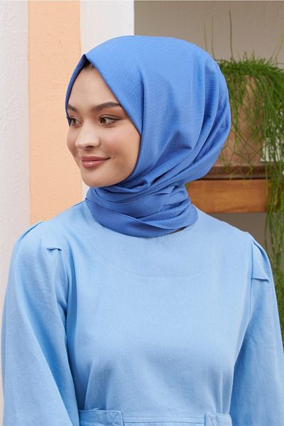 Loryan Alisa Blue Patterned Cotton Jacquard Shawl