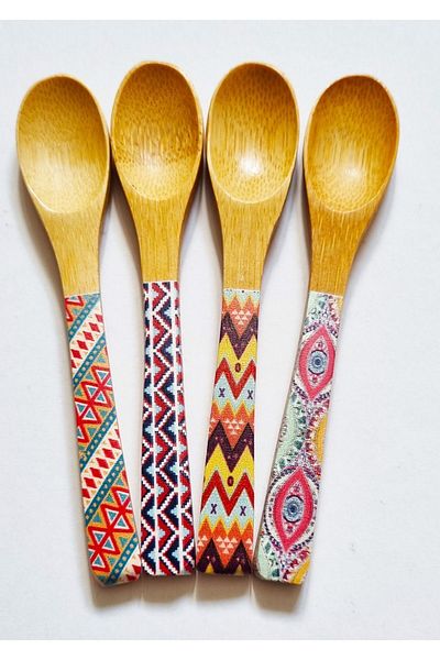 Modellino 13cm Bamboo Patterned Oval Spoon Spoon - Set of 4