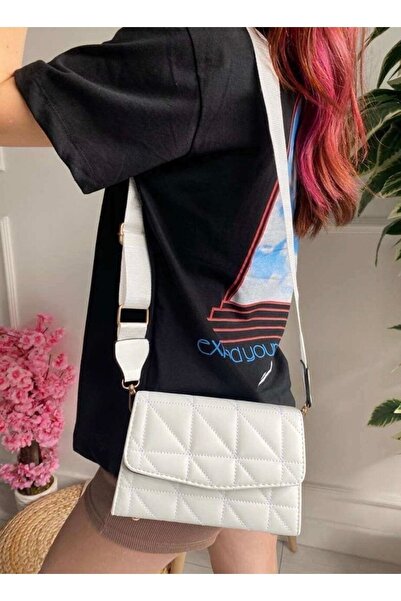 Imagine حقيبة بيضاء مبطنة بحزام عمودي، حقيبة كروس وكتف نسائية مريحة وأنيقة يو...