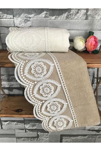 Çeyiz Bahçesi French Laced Maple Velvet Towel Set 50&90