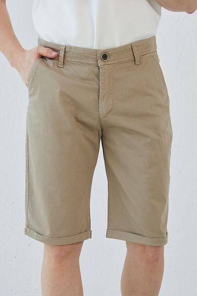 RAVANELLI Ανδρικό σορτς Chino σε μπεζ λεπτή εφαρμογή Gabardine Cotton