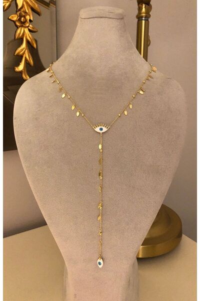 emy by emel luxury silver jewelry Altın Kaplama Mineli Göz Detaylı Y Kolye Ko...