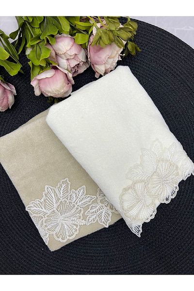 Çeyiz Bahçesi Σετ πετσετών χεριών και προσώπου Nil French Laced Velvet 50/90cm