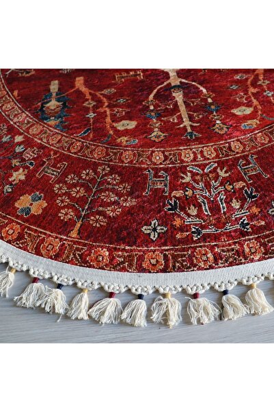 Just Arte سجادة مطبخ مزخرفة باللون الأحمر للباب الأمامي، سجادة مطبخ محبوكة مهدبة قابلة للغسل في الغسالة