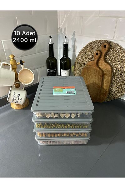 UZUN STORE Gray Refrigerator Organizer - 2400 ml Storage Container (10 Pieces)