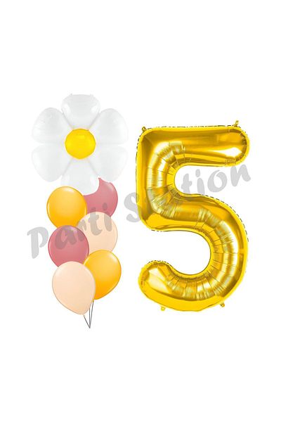 Parti Station 5 Year Old Daisy Balloon Set - Spring Flower Concept, Birthday Party