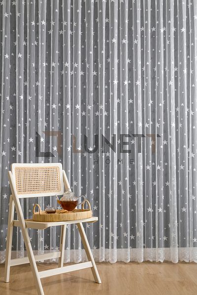 LUNETT HOME White Starry Large Sparse - 1x2 Tulle Curtain, Pleated Ready to Use