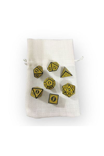 Le Majeur 7-Piece Dnd Frp Dice Set - Dungeons And Dragons Desktop Game Dice, Yellow Colored Pouch Gift