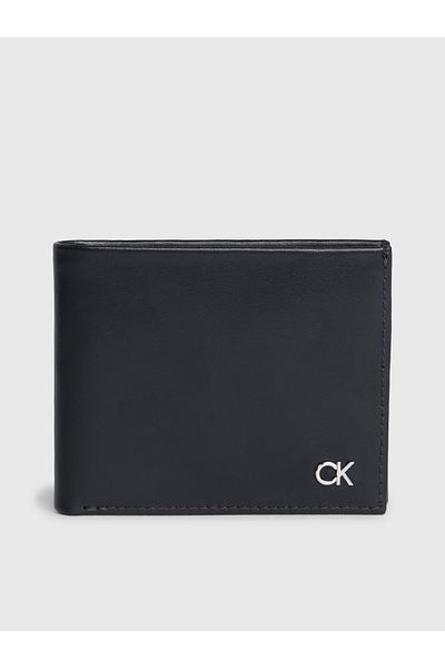 Calvin Klein Men's Black Wallet with Brand Logo, Smooth Surface, Multiple Card Slots, Paper Money Compartments K50k511