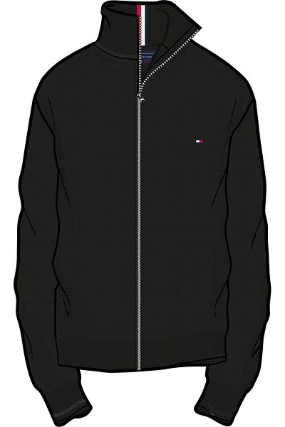 Tommy Hilfiger Men's Brand Logo Pure Organic Cotton Zippered High Collar Black Cardigan Suitable for Daily Use Mw