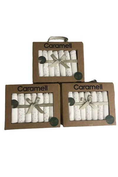 Caramell مناديل مبللة فم للأطفال ممشطة من القطن بنسبة 100%، 3 عبوات