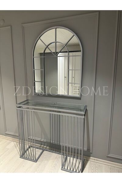 zdesignhome 80X100 Cm Kafes Ayna , 90x30x100 Cm Dresuar Gümüş