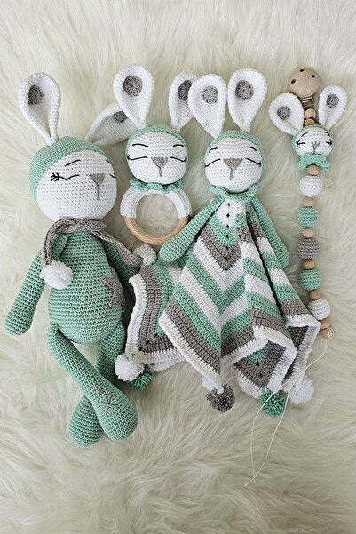 kelebeginruyasihobievi Amigurumi Yenidoğan Uykucu Tavşan, Battaniyeli Uyku Ar...