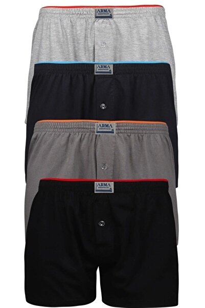 marmara qumasch Çok Renkli 4'lü Paket Erkek Düğmeli Boxer Havlu Bel %100 Pamuk Penye