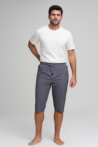 Haşema Gray Men's Long Shorts with Side Stripes