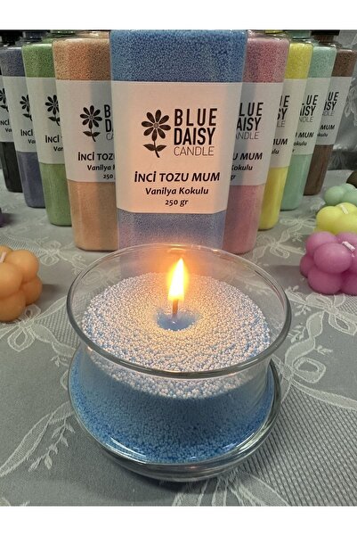 BlueDaisyCandle Inci Tozu Mum ( 30 Adet Fitil Ile ) Okyanus Esintisi Kokulu Mavi 250 gr , Toz Mum , Kum Mum