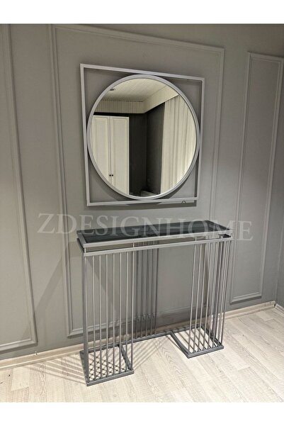 zdesignhome 85 Cm Ayna 100x30x90 Cm Dresuar Gümüş Takım ( Raf Füme Camdır)