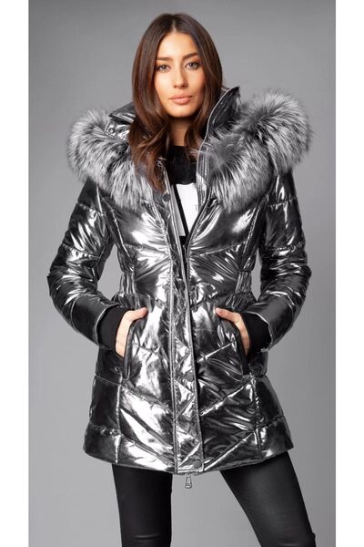 janbely Metalik Kapüşonlu Parka