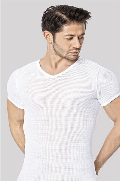 marmara qumasch White V-Neck 3 Pack - 100% Cotton Men's Mesh T-Shirt