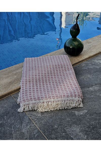 İsmail Gürel Windores Claret Red Sofa Cover - Cotton, Small Check, 170x230 Size