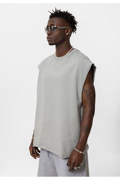 VAMOSCLO Printed Basic Oversize Sleeveless T-Shirt - Gray