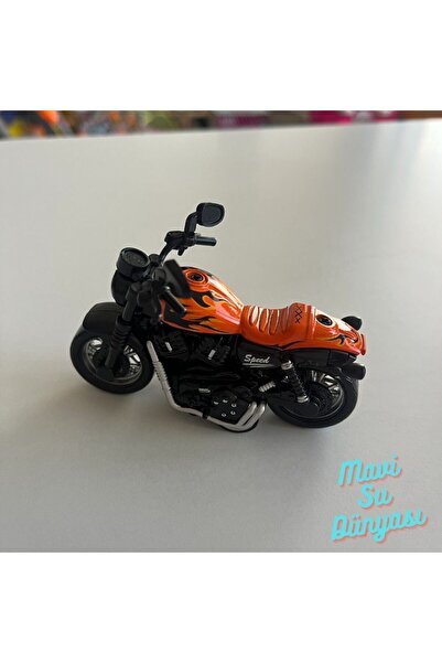 mavi su dünyası Çek Bırak Metal Küçük Boy Turuncu Renk Motosiklet 7 Cm