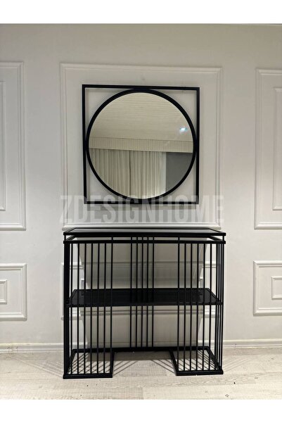 zdesignhome 85 Cm Ayna ,90x30x100 Cm Dresuar Takım (Raf Siyah Cam) Z01