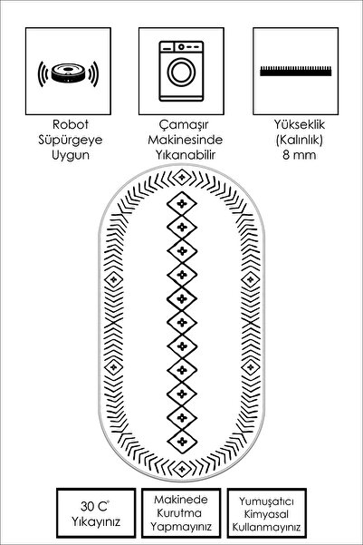 West Home Machine Washable Non-Slip Base Stain Resistant Oval Runner White Cutting Runner for Home Decoration