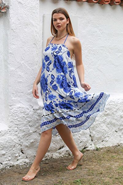 Chiccy Синьо-біла спідниця з воланами, повсякденна сукня з принтом по всій поверхні