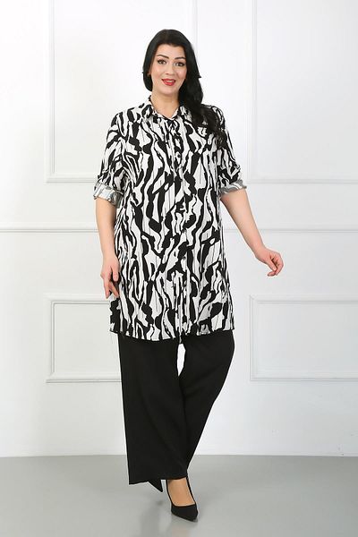 By Alba Collection Plus Size Black Patterned Cotton Viscose Tunic