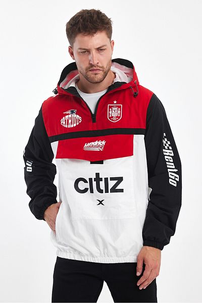 Black Level Men's Printed Waterproof Raincoat Jacket - Two Colors, Zippered, Racer College Coat