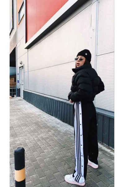 Moka Shopin Μαύρο Unisex Αλεξίπτωτο Υφασμάτινο Snap Φούτερ