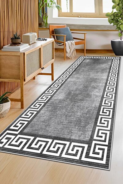 West Home Machine Washable Non-Slip Base Stain Resistant Oval Runner Gray Cutting Runner for Home Decoration