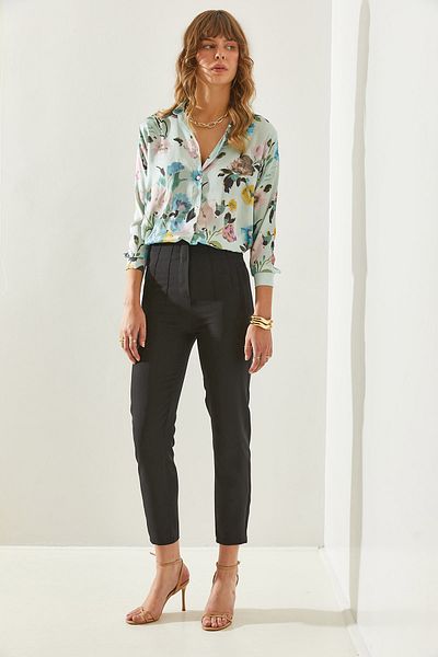 Bianco Lucci High Waist Zippered Women's Double Trousers - Grass Detailed60251269