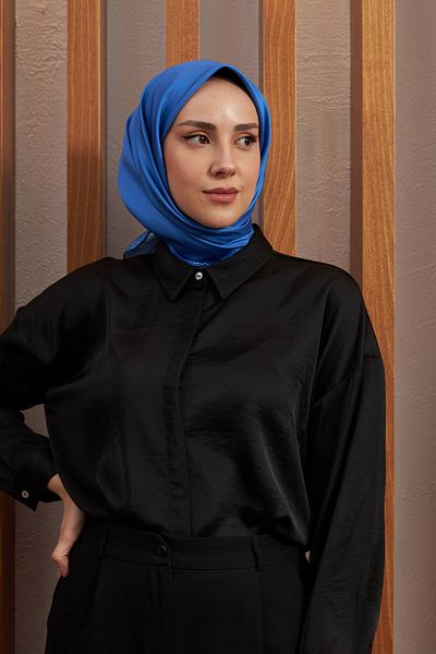 İpekhan Σειρά Polyester Flat Point Pattern Sax Blue Polyester Scarf 8003-17