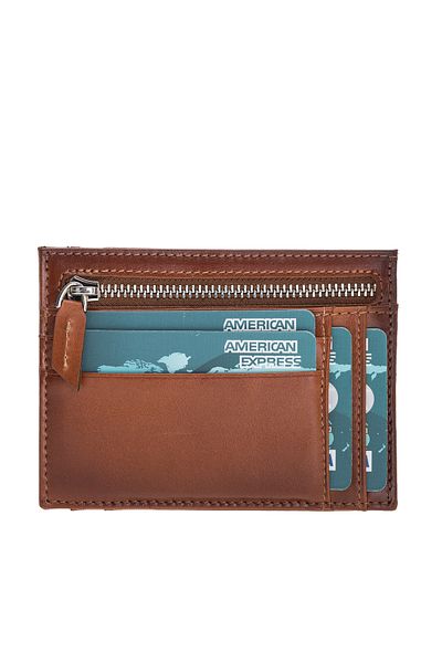 Lev Leather Калъф за кредитни карти от естествена кожа - отделение за монети, отделение за пари в брой, гравиране на име