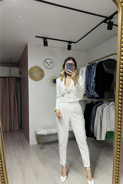 Hotfashion Women's Pants Jacket Suit Striped