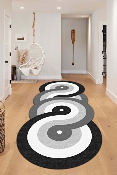 West Home Machine Washable Non-Slip Base Stain Resistant Oval Runner Gray Cutting Runner for Home Decoration